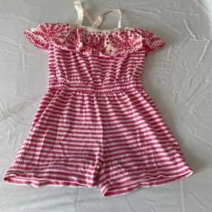 Pink Hanna Andersson Romper with Floral Embroidery Sz. 5